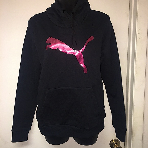 Puma Tops - PUMA: Black hoodie with pink metallic logo